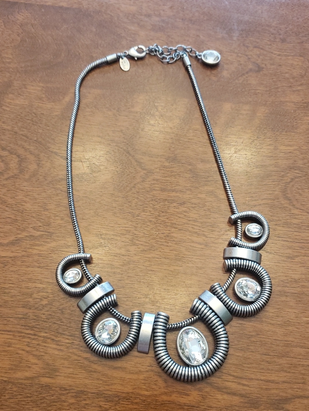 Vintage Lia Sophia Silver Horseshoe Necklace w/ Rhinestone Accents
